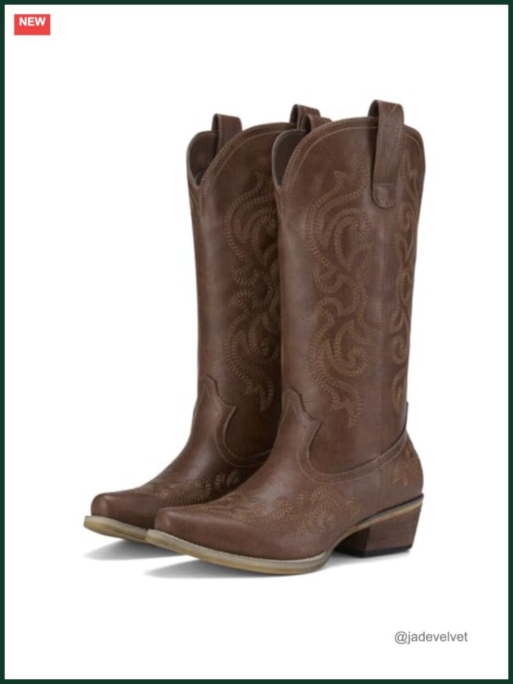 Western Cowboy Boots Snip Toe Floral Embroidered Mid-Calf Pull-On